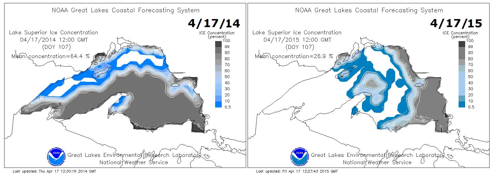 Lake ice 2015 compared to 2014.
